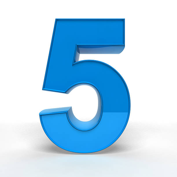 Number 5 Illustration In Shiny Blue Stock Photo - Download Image