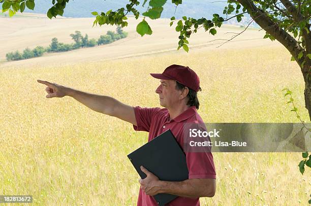 Foto de Ocupado Agricultor Com Laptop e mais fotos de stock de 40-44 anos - 40-44 anos, 45-49 anos, Adulto