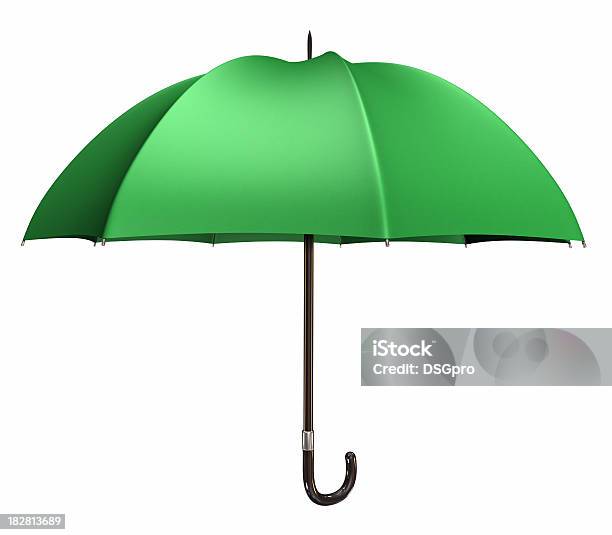 Isolated Green Umbrella With Black Handle Stock Photo - Download Image Now - Umbrella, Green Color, Cut Out