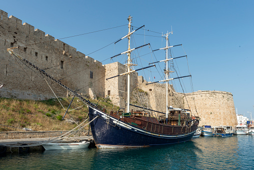 Kyrenia old harbour and castle view in Northern Cyprus. Kyrenia is populer tourist destination in Northern Cyprus. June 19, 2014