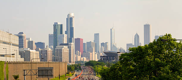istock Panoramic View of Bicyclists in Chicago 182815674