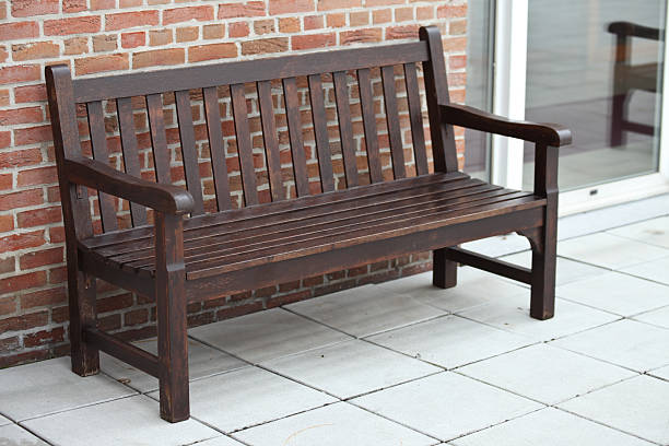 Garden bench in front of a wall