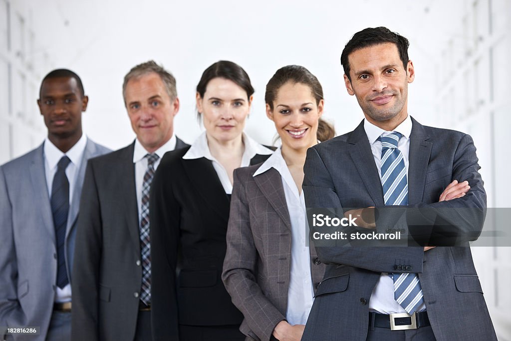 Ritratto di maturo interracial gruppo di affari in piedi in linea - Foto stock royalty-free di Abbigliamento da lavoro