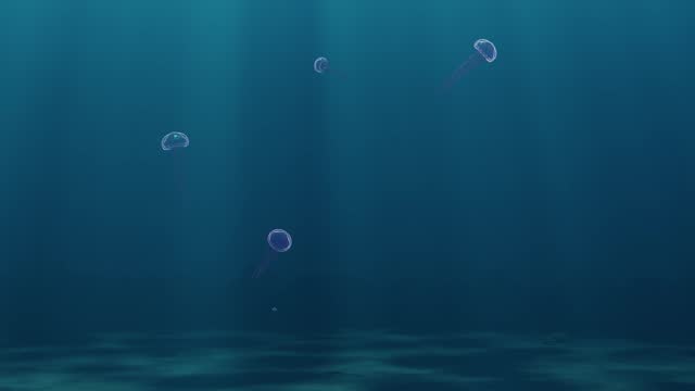 3D render animation of jellyfish floating in ocean