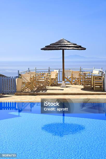 Swimming Pool And Balcony On Cyclades Stock Photo - Download Image Now - Balcony, Blue, Color Image