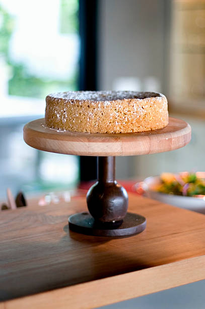 Almond cake on modern cakestand