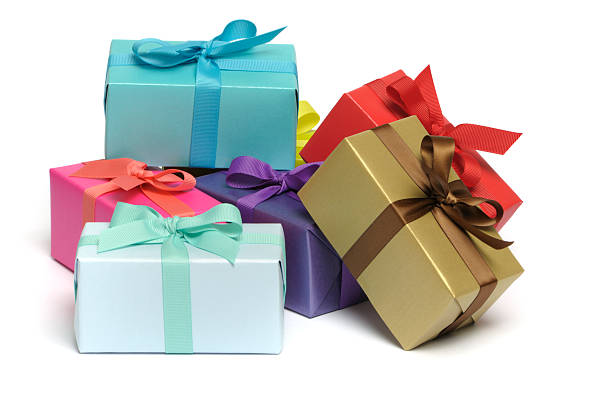 Colourful gifts "Colourful gifts, isolated on pure white. No sharpening." medium group of objects stock pictures, royalty-free photos & images