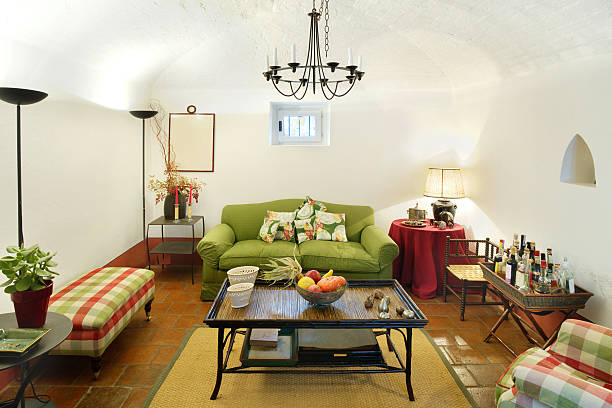 istock Rustic living-room with terracotta floor and vaulted ceiling 182818655