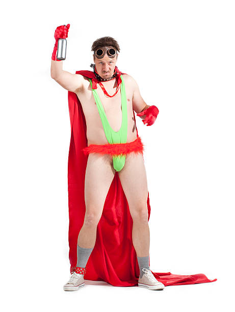 bêbedo mankini super-herói - superhero humor men cape imagens e fotografias de stock