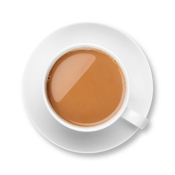 istock Overhead white coffee in white cup and saucer 182819016