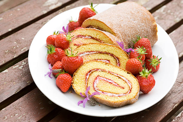 jam roll strawberry stock photo