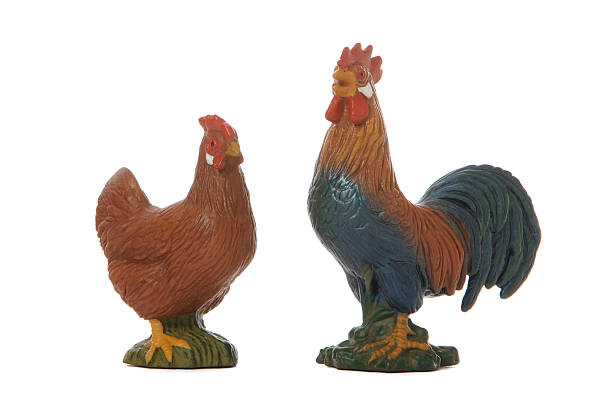 istock Plastic toy chicken and rooster 182819372