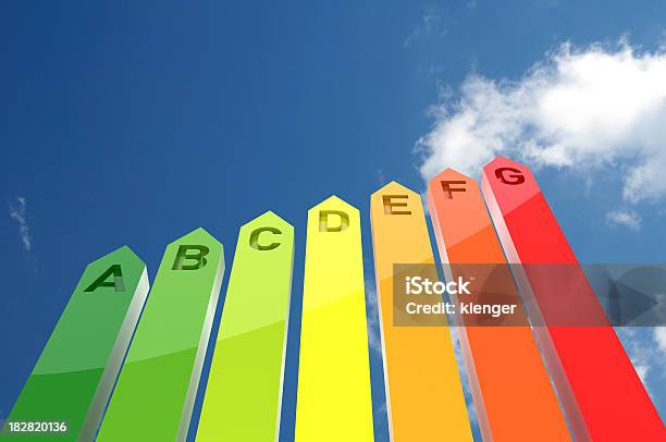 Chart With Grades Of Energy Efficiency Against A Blue Sky Stock Photo - Download Image Now