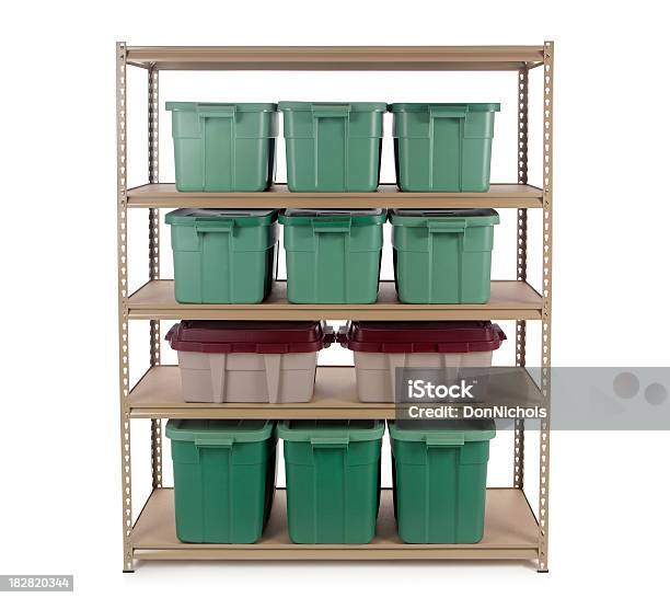 Storage Containers On Shelf Stock Photo - Download Image Now - Plastic,  Storage Compartment, Storage Room - iStock