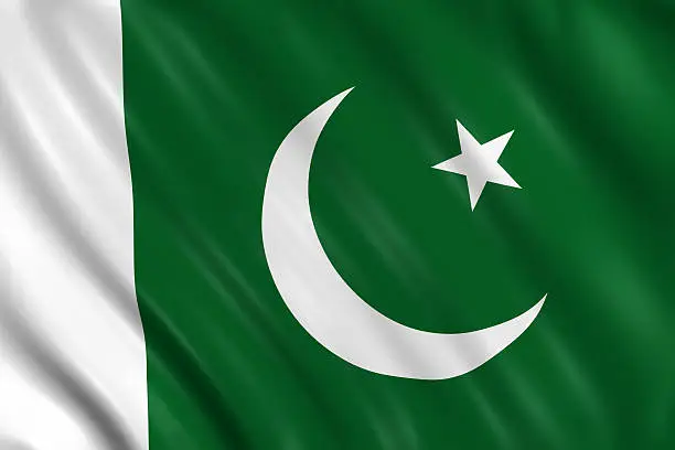 Flag of pakistan waving with highly detailed textile texture pattern