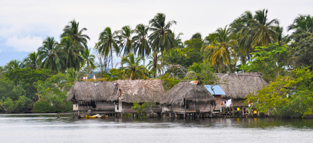 Traditional village houses built out over the water by indigenous people near Bocas Del Toro Panama.Additional tropical scenes from Mexico and Central America
