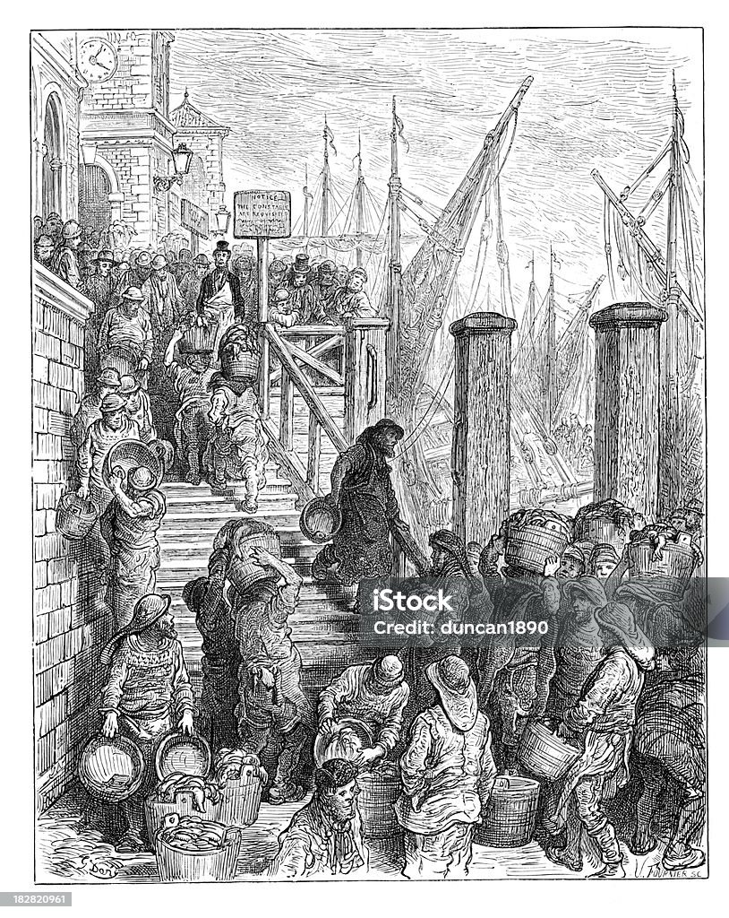 Victorian Londyn-Billingsgate Market - Zbiór ilustracji royalty-free (Gustave Dore)