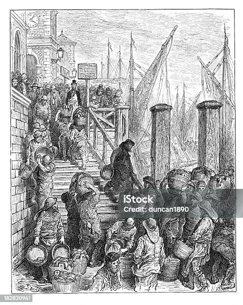 Victorian Londresbillingsgate Mercado - Arte vetorial de stock e mais imagens de Gustave Doré - Gustave Doré, Londres - Inglaterra, 1870-1879