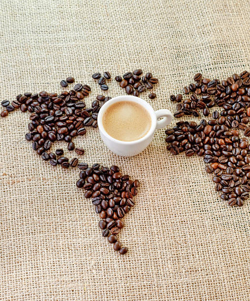 istock Coffee world map and a cup of espresso 182821303