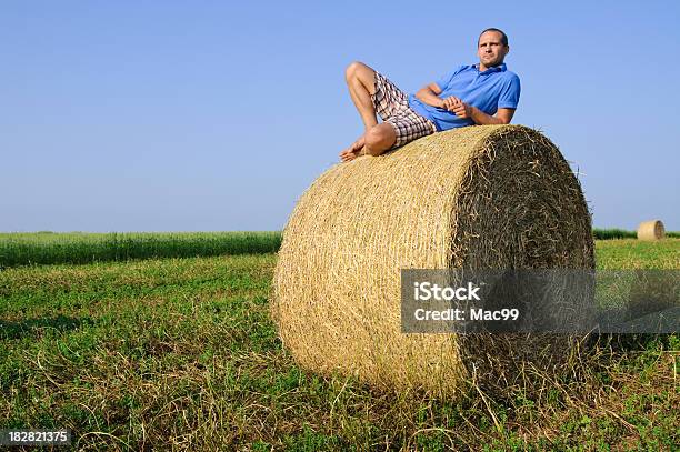 Rilassante Su Balla Di Fieno - Fotografie stock e altre immagini di Abbigliamento casual - Abbigliamento casual, Adulto, Agricoltura