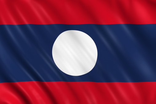 Flag of laos waving with highly detailed textile texture pattern