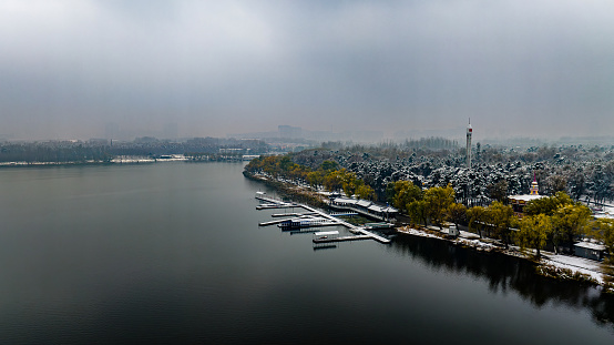 Landscape of the slipway of Nanhu Park in Changchun, China after snow