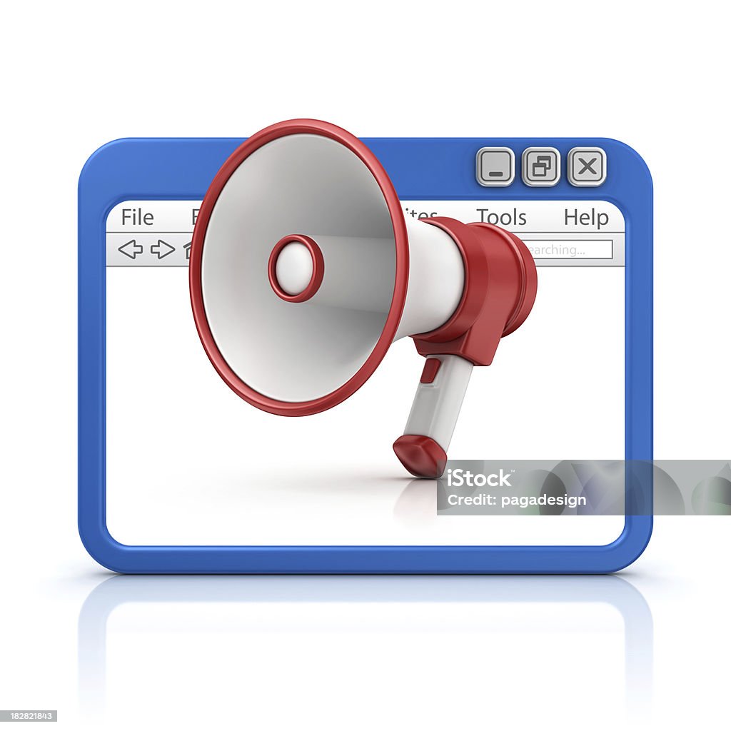 megaphone in browser  Announcement Message Stock Photo