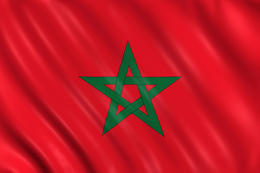 Flag of morocco waving with highly detailed textile texture pattern
