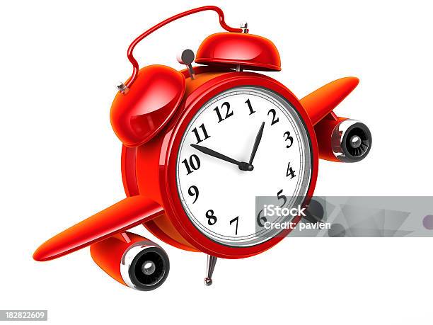 Deadline Concept Stock Photo - Download Image Now - Aircraft Wing, Airplane, Alarm Clock