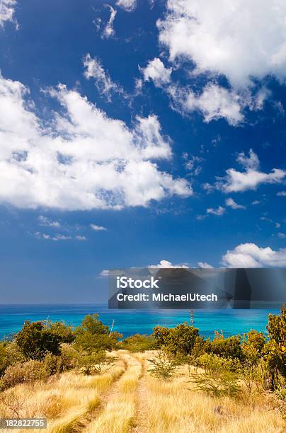 Dirt Road Overlooking Caribbean Sea Stock Photo - Download Image Now - Antigua & Barbuda, Antigua - Leeward Islands, Blue