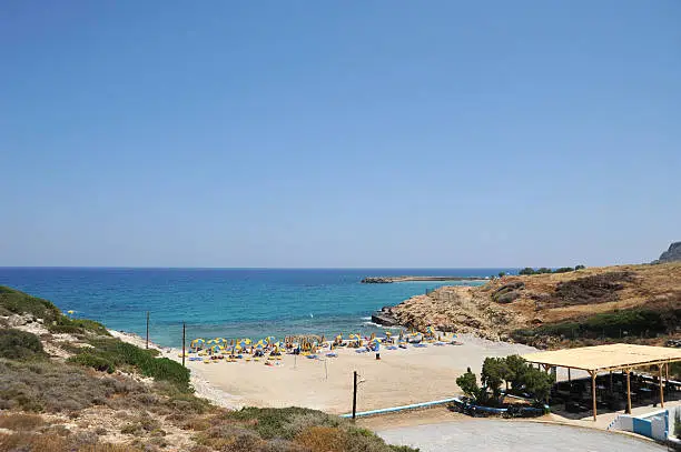 "A peaceful and secluded sandy beach at Sissi, Crete, Greece"