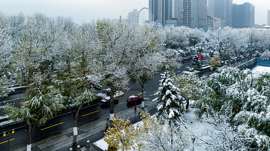Center city Philadelphia, USA. White winter, city covered in snow
