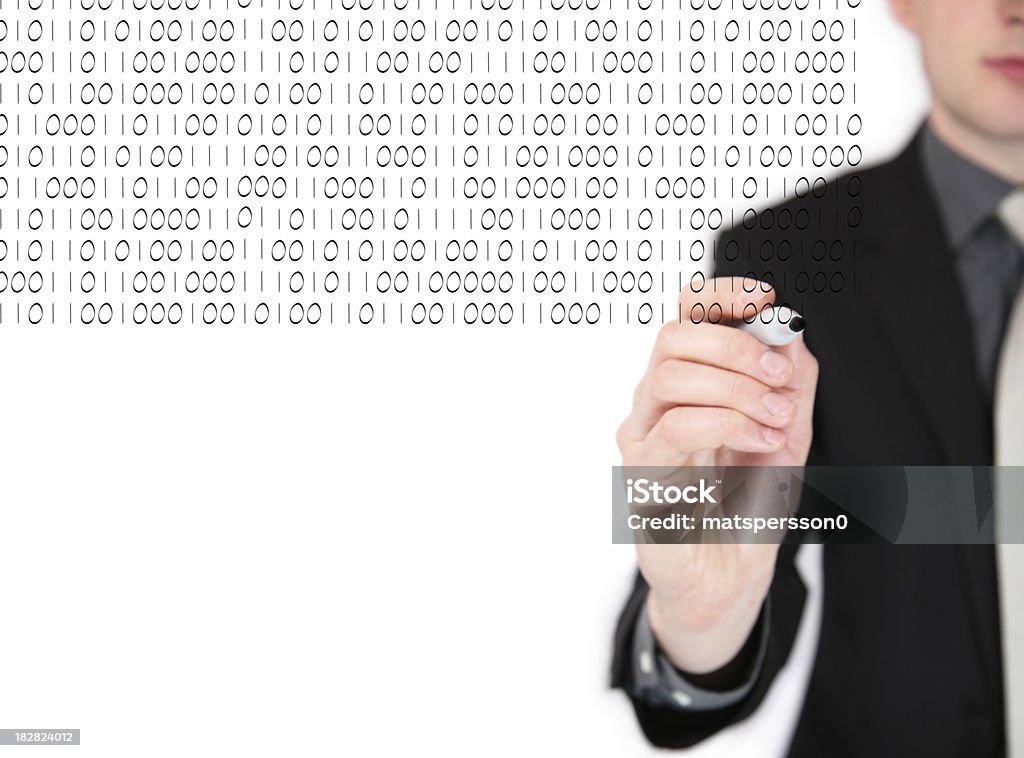 Man Writing Binary Code On A Whiteboard Stock Photo - Download Image ...