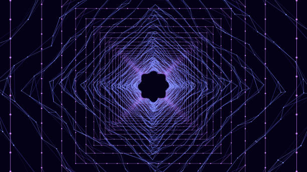 istock Cyber futuristic speed tunnel. Sci-fi vector wormhole. Abstract 3D wireframe portal with connections lines and dots. Data flow. Technology grid funnel. 1828242357