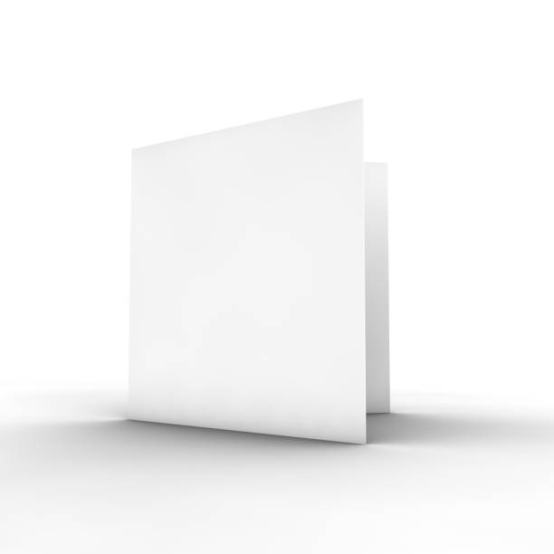 Blank white bifold brochure on white Please check out the rest of my porfolio. Thank you! square composition stock pictures, royalty-free photos & images