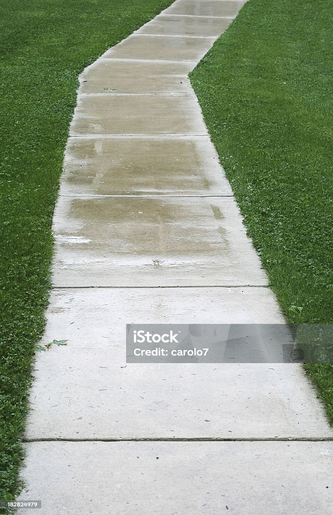 La pluie sur le trottoir et herbe. Espace de copie. Diagonal. - Photo de Béton libre de droits