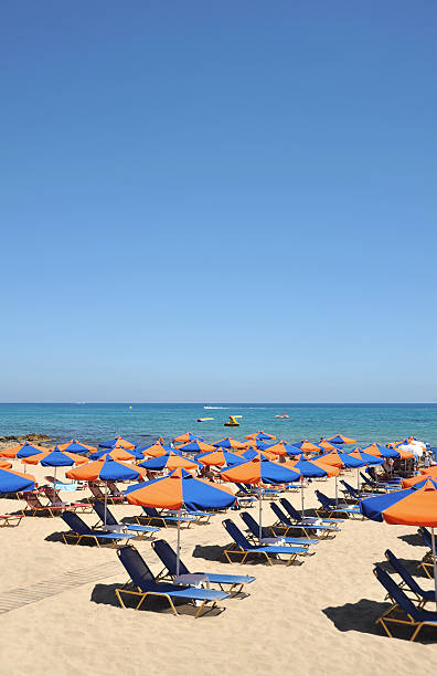 istock Bed chairs and sun shades on the beach 182825238