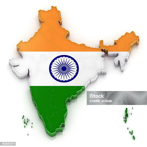 Indien Karte Mit Flagge Stockfoto und mehr Bilder von Asien - Asien, Clipping Path, Digital generiert