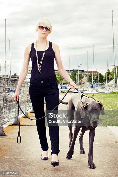 Foto de Mulher Com Um Cachorro e mais fotos de stock de Cão - Cão, Grande, Cidade
