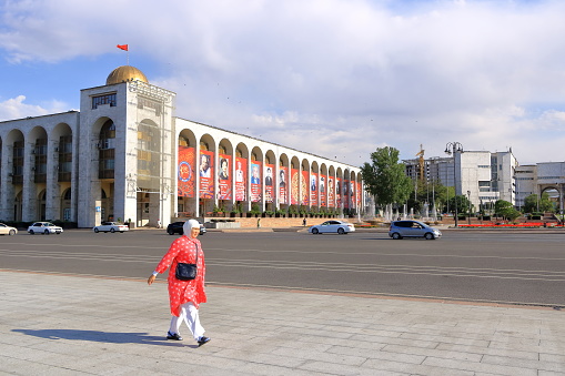 August 18 2023 - Bishkek in Kyrgyzstan, Central Asia: Ala-Too-Square in the centre of the kyrgyz capital