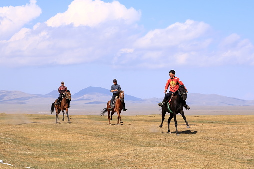 August 24 2023 - Song kol Lake in Kyrgyzstan: people come together to play some nomad games