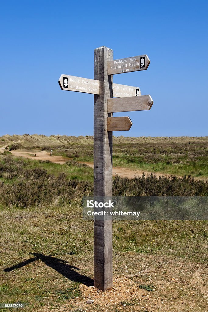 Hölzernen Gehweg-Hinweis auf die Küste von Norfolk - Lizenzfrei Anleitung - Konzepte Stock-Foto