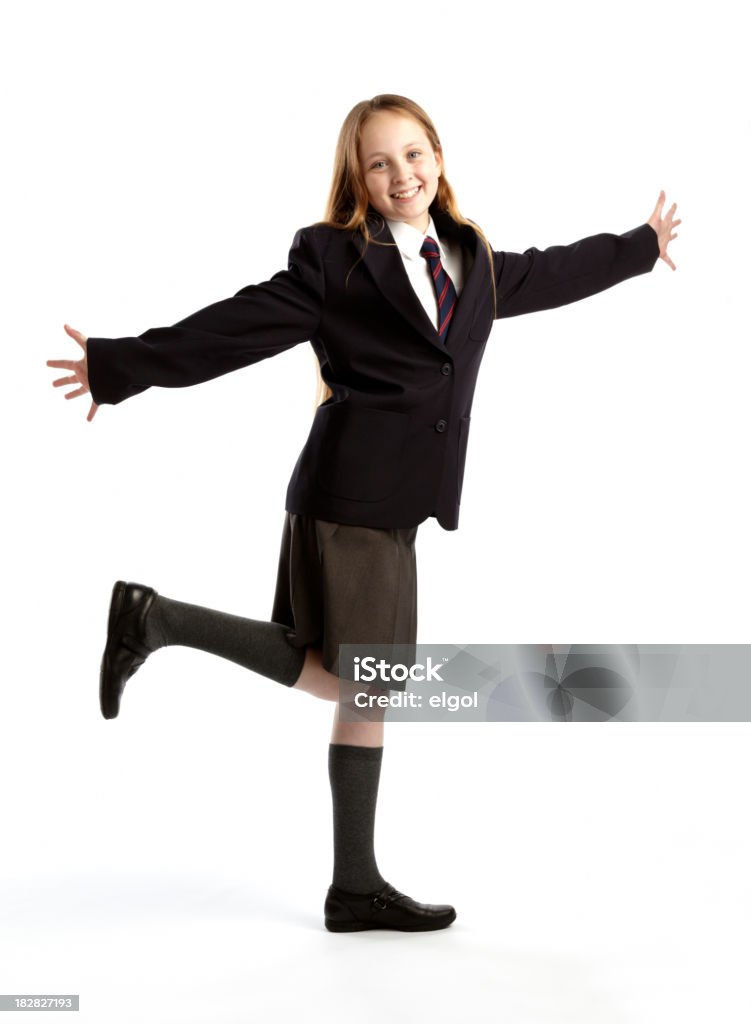 Счастливая молодая Школьница в Школьная форма - Стоковые фото Белый роялти-фри