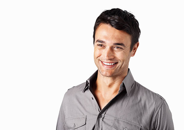 istock Smiling handsome mid adult guy against white background 182827471