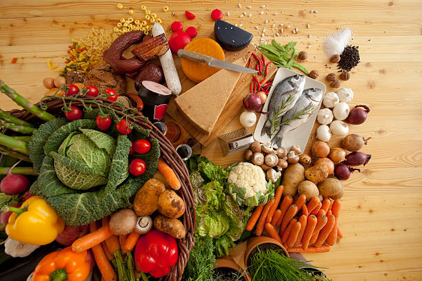 istock topview of different raw foods 182828254