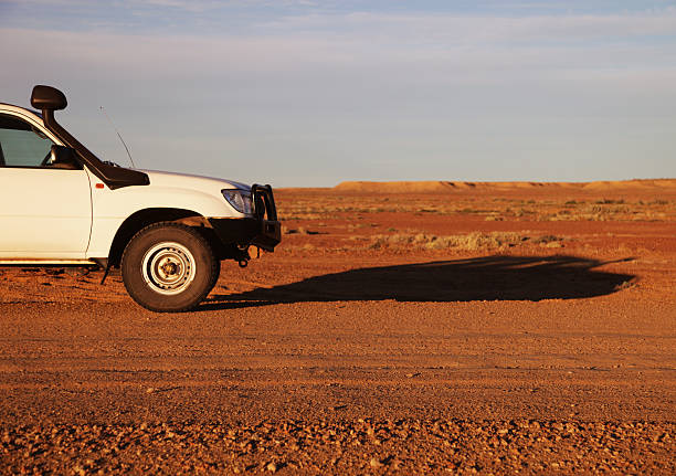 istock A white cruiser with a front guard in an open dry land 182828741