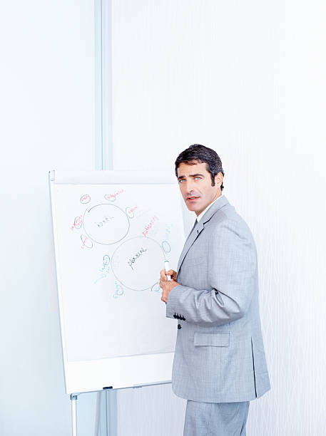istock Business man with a presentation board against white background 182830202