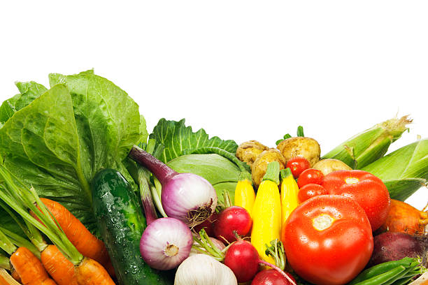 Fresh Market Vegetable and Fruit Border Frame on White Background