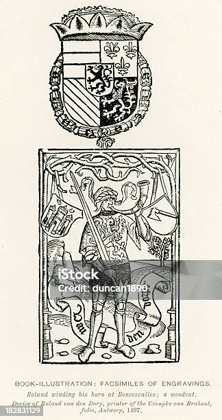 Ilustración de Medieval Iluminación De Roland y más Vectores Libres de Derechos de Escudo de armas - Escudo de armas, Alrededor del siglo XV, Grabado - Técnica de ilustración