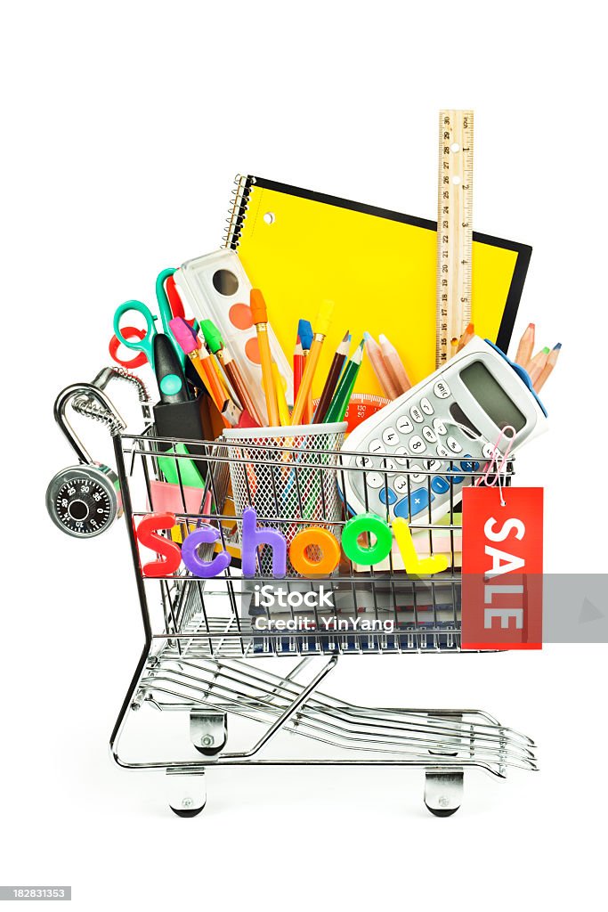 Voltar para a escola educação carrinho de compras para produtos, equipamentos médicos - Royalty-free Autoridade Foto de stock